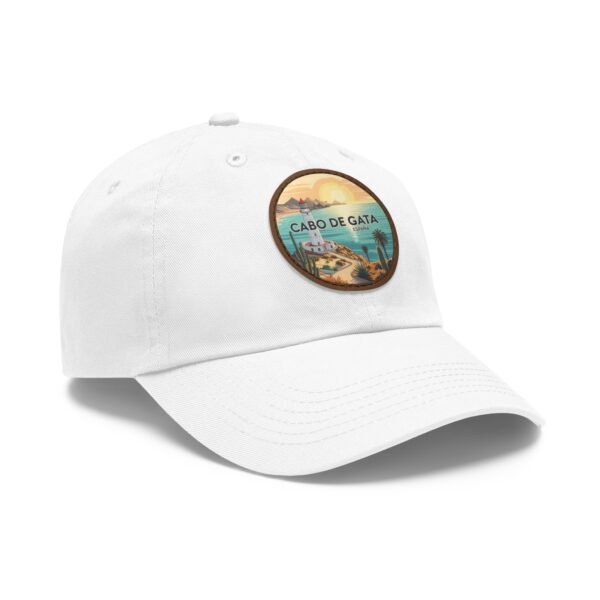 Cabo de Gata Hat - Spain Leather Patch Cap, Retro Coastal Sunset Design, Mediterranean Travel Souvenir, Unique Beach Town Gift