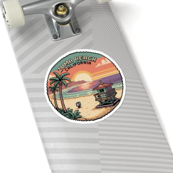 Zuma Beach California Sticker - Pixel Art Sunset Decal, Retro Coastal Surf Design, Cool Ocean Vibes Vinyl Sticker