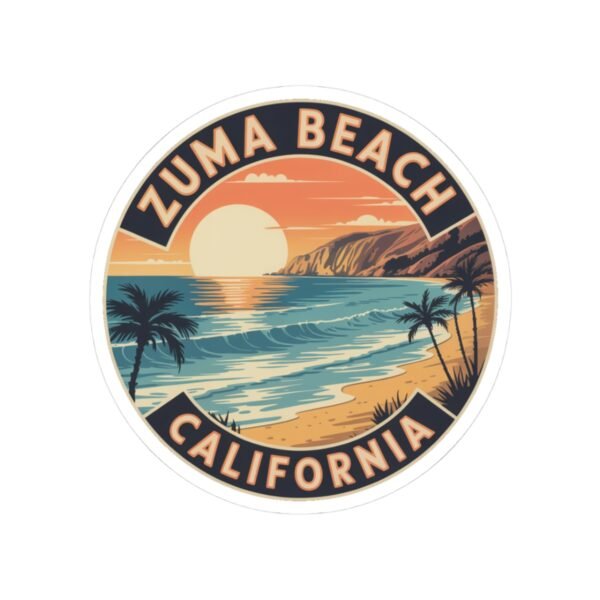 Zuma Beach California Sticker - Retro Sunset Coastal Decal, Surf Art Vinyl Sticker, Summer Vibes Gift