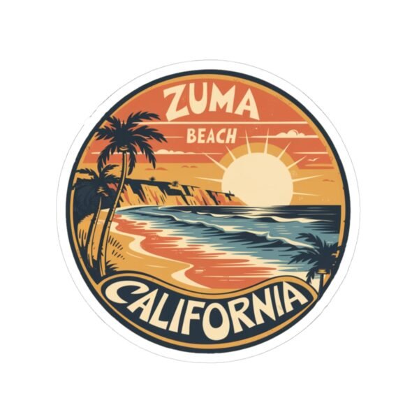 Zuma Beach, California - Vintage Sunset Sticker | Coastal Vibes & Palm Trees Emblem