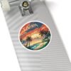 Tampa Florida Sticker - Retro Sunset Beach Scene with Palm Trees, Ocean Waves, and Vibrant Coastal Skyline - Vintage Travel Art