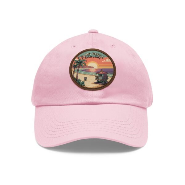 Zuma Beach California Hat - Retro Sunset Leather Patch Cap, Pixel Art Coastal Dad Hat, Malibu Surf Style Beachwear