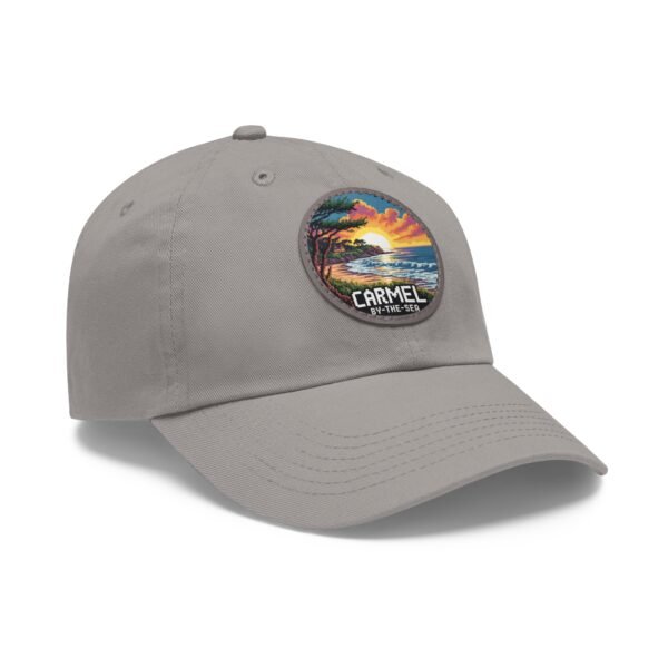 Carmel by the Sea Hat - Pixel Art Sunset Leather Patch Cap, California Coastal Retro Style, Unique Travel Souvenir Gift