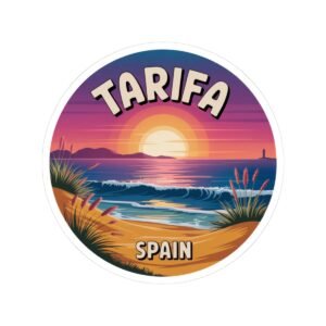 3609552765342792708_1200.jpeg Tarifa Spain Sticker - Retro Sunset Coastal Beach Scene, Travel Souvenir Vinyl Decal for Laptop, Water Bottle, Car