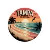 Tampa Florida Sticker - Retro Sunset Beach Waves Design with Palm Trees and Seagulls - Vintage Coastal Travel Souvenir Decal