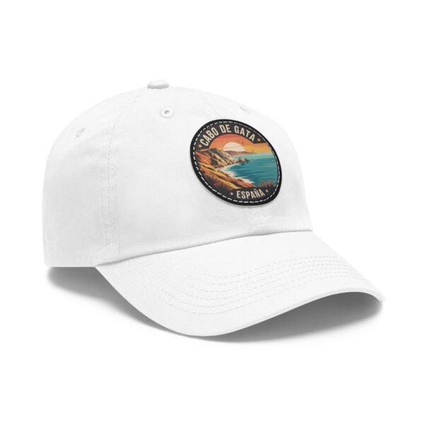 Cabo de Gata Hat - Spain Leather Patch Cap, Retro Coastal Sunset Design, Andalusia Travel Souvenir, Vintage Mediterranean Gift