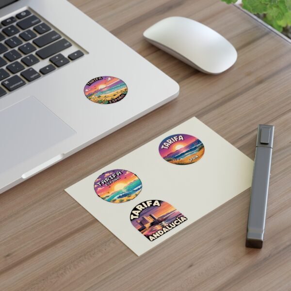 Tarifa España Sticker Pack - Retro & Pixel Art Travel Badge Set of 4, Sunset Beach Coastal Stickers, Andalusia Spain Souvenir