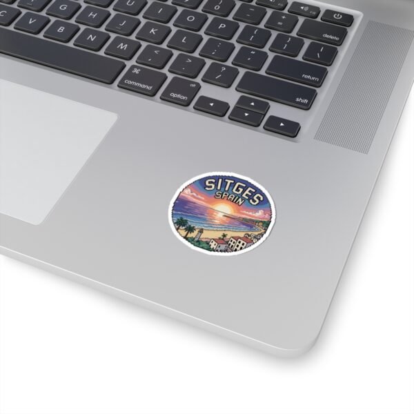 Sitges Spain Sticker - Retro Pixel Sunset Coastal Design, 8-Bit Mediterranean Travel Art