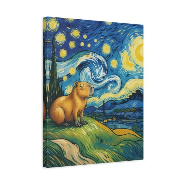 Canvas Print, Capybara Art - Tranquil Night Landscape Wall Decor, Whimsical Animal Illustration, Capybara Nation Collection, Nature Lover
