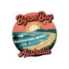 Byron Bay Australia Sticker - Retro Surf Travel Design with Sunset, Lighthouse & Palm Trees - Vintage Coastal Beach Souvenir