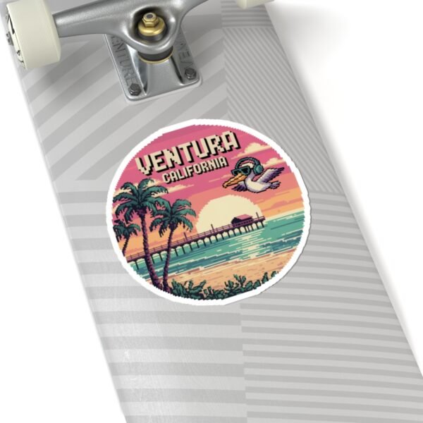 3829217836876581582_1200.jpeg Ventura California Sticker - Retro Pixel Art Sunset with Pier and Pelican, Beach Vibes Coastal Aesthetic Travel Design