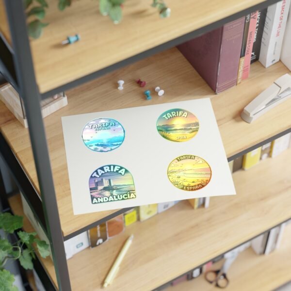 Tarifa España Sticker Pack - Retro & Pixel Art Travel Badge Set of 4, Sunset Beach Coastal Stickers, Andalusia Spain Souvenir