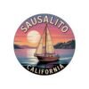 Sausalito California Sticker - Retro Sailboat Sunset Vinyl Decal, Coastal Bay Area Souvenir, Travel Gift Waterproof Car Laptop
