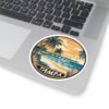 Tampa Florida Sticker - Retro Coastal Pier Art with Palm Trees, Ocean Waves and Sunset Beach Scene - Vintage Travel Souvenir