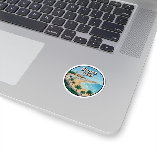 Sitges Spain Sticker - Retro Travel Coastal Beach Design with Palm Trees, Mediterranean Souvenir Decal