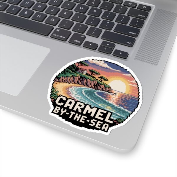 Carmel-by-the-Sea Sticker - Pixel Art Sunset Cliff and Ocean Waves Design - Retro California Coastal Travel Souvenir Vinyl Decal