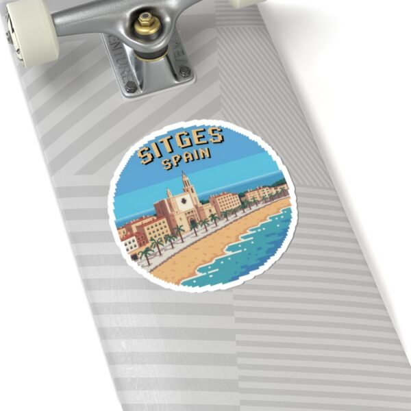 Sitges Spain Sticker - Pixel Art Coastal Travel Design, Retro Mediterranean Beach Souvenir
