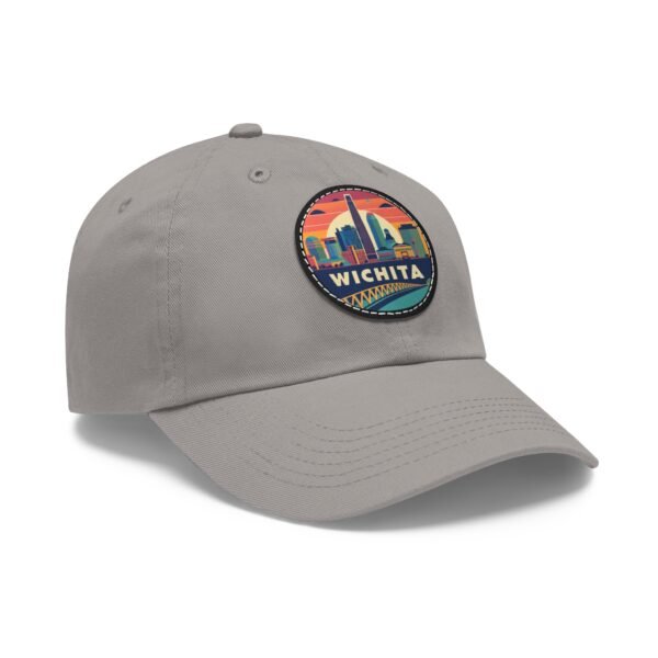 Wichita Kansas Hat - PU Leather Patch Retro City Skyline Baseball Cap, Wichita Travel Souvenir,