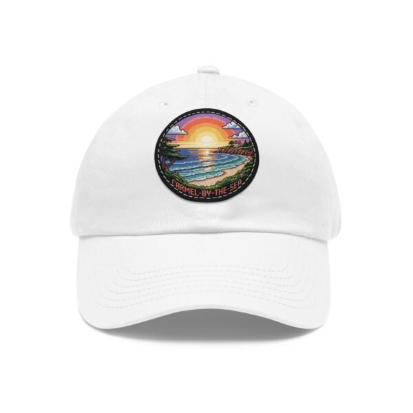 Carmel by the Sea Hat - Pixel Art Coastal Sunset Leather Patch Cap, California Retro Gamer Style, Unique Travel Souvenir Gift