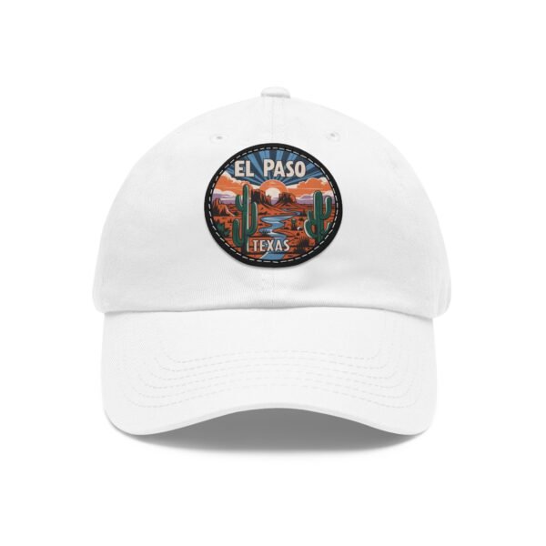 El Paso Texas Hat - Leather Patch Desert Sunset Cap with Cactus & River, Retro Travel Baseball Dad Hat, City Vibes Souvenir Apparel