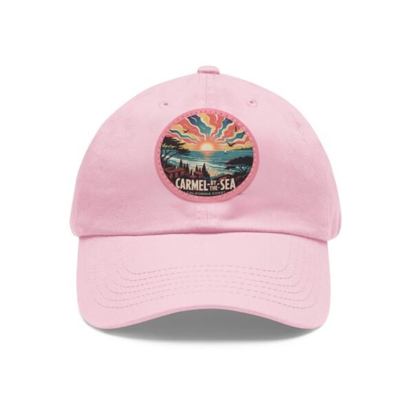Carmel by the Sea Hat - Vibrant Sunset Leather Patch Cap, California Coastal Design, Retro Ocean View Travel Souvenir Gift