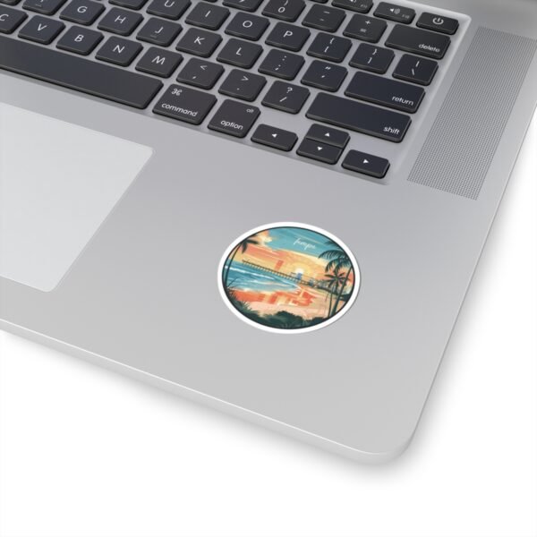 Tampa Florida Sticker - Retro Sunset Beach Design with Palm Trees, Pier and Ocean Waves - Vintage Coastal Travel Souvenir