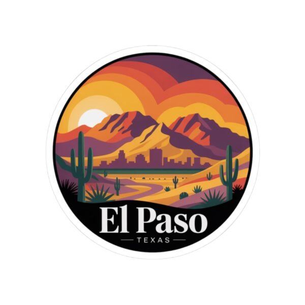 El Paso Texas Sticker - Franklin Mountains Sunset Desert Vinyl Decal, Southwest Cactus Landscape Art, Travel Souvenir for Laptops