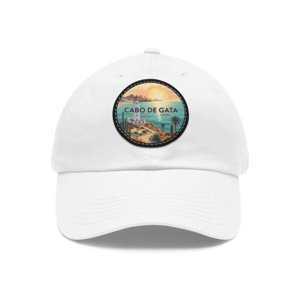 Cabo de Gata Hat - Spain Leather Patch Cap, Retro Coastal Sunset Design, Mediterranean Travel Souvenir, Unique Beach Town Gift