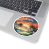 Tampa Florida Sticker - Retro Sunset Beach Scene with Palm Trees, Ocean Waves, and Vibrant Coastal Skyline - Vintage Travel Art