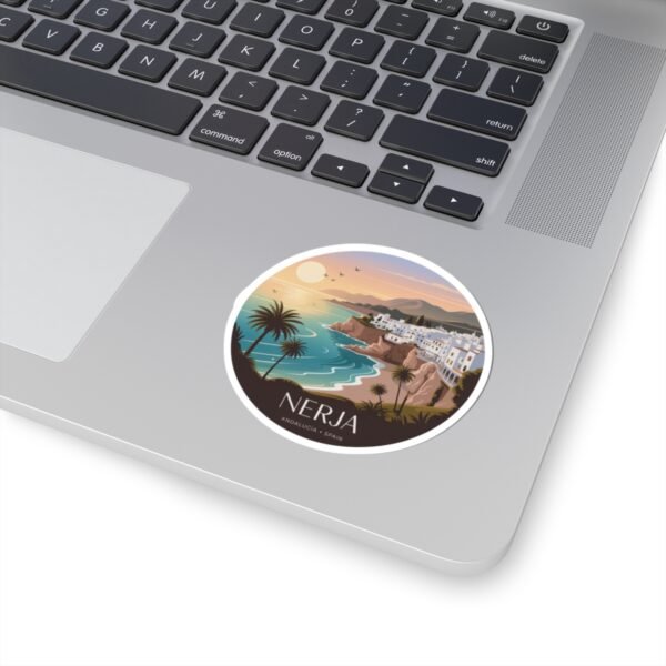 Nerja Spain Sticker - Pixel Art Coastal Sunset Design | Andalucía Travel Vinyl Decal for Laptop, Journal & Water Bottle