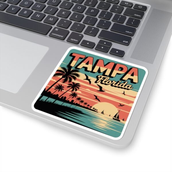 Tampa Florida Sticker - Retro Palm Trees Skyline and Sunset Beach Design - Vintage Coastal Travel Souvenir Vinyl Decal