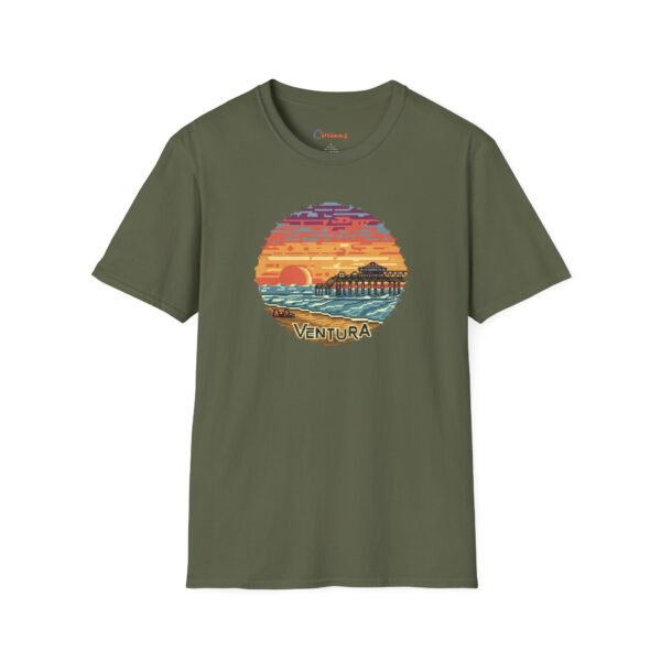 Embrace the Horizon: Pixel Art Ventura Pier Sunset - Unisex Softstyle T-Shirt