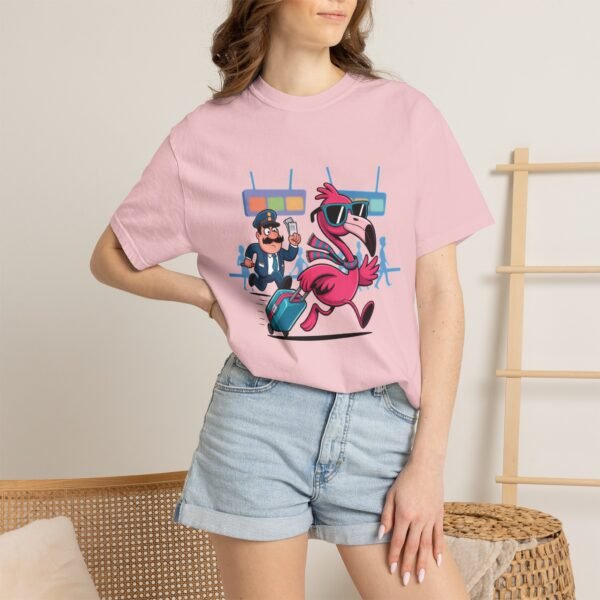 Funny Flamingo T-Shirt - Passport Problems Graphic Tee, Travel Humor Front & Back Print Shirt, Quirky Bird Streetwear Gift