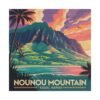 Nounou Mountain Kapaa Hawaii Poster - Retro Travel Wall Art Print of Sleeping Giant - Vintage Coastal Sunset Landscape Decor
