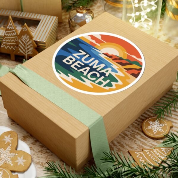 Zuma Beach California Sticker - Retro Sunset Coastal Vibes, Cool Round Vinyl Decal for Laptops & Bottles