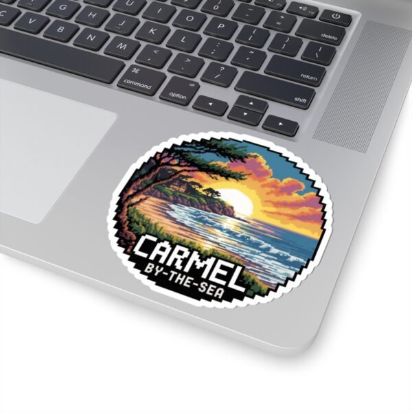 Carmel-by-the-Sea Sticker - Pixel Art Sunset Ocean Waves and Cliffside Design - Retro 8-Bit California Coastal Travel Souvenir Decal