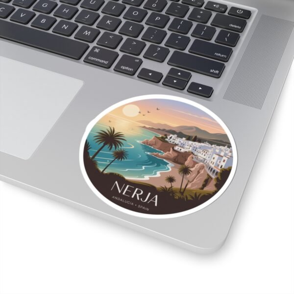 Nerja Spain Sticker - Pixel Art Coastal Sunset Design | Andalucía Travel Vinyl Decal for Laptop, Journal & Water Bottle