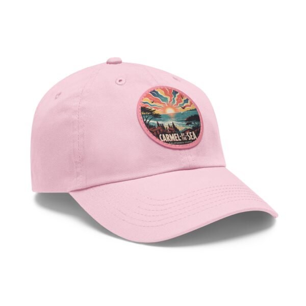 Carmel by the Sea Hat - Vibrant Sunset Leather Patch Cap, California Coastal Design, Retro Ocean View Travel Souvenir Gift