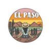 El Paso Texas Sticker - Retro Desert Landscape Decal with Cactus & Sunset, Western Travel Souvenir, Mountain Adventure Art