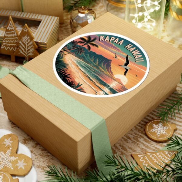4683709143370043595_1200.jpeg Kapaa Hawaii Sticker - Vibrant Sunset Beach Scene with Nounou Mountain & Seagulls - Vintage Coastal Travel Art Souvenir
