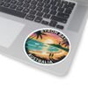 Byron Bay Australia Sticker - Retro Coastal Sunset Design with Lighthouse, Surfers, Palm Trees & Beach Silhouettes - Travel Souvenir Art