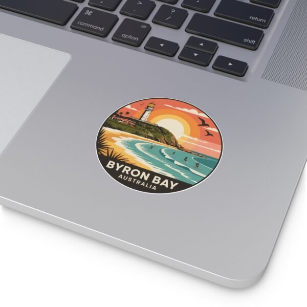 Byron Bay Australia Round Vinyl Sticker - Retro Beach Sunset Design, Coastal Souvenir, Waterproof Surf & Travel Decal