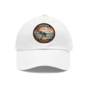 Ventura California Hat - Retro Coastal Embroidered Leather Patch Cap | Vintage Ocean Sunset Beach Design | Classic Dad Hat Gift