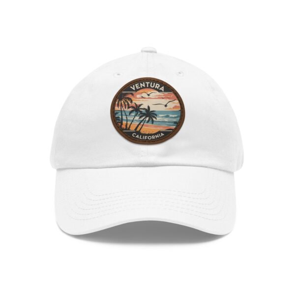 Ventura California Hat - Retro Coastal Embroidered Leather Patch Cap | Vintage Ocean Sunset Beach Design | Classic Dad Hat Gift