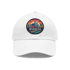 Wichita Kansas Hat - PU Leather Patch Retro City Skyline Baseball Cap, Wichita Travel Souvenir,