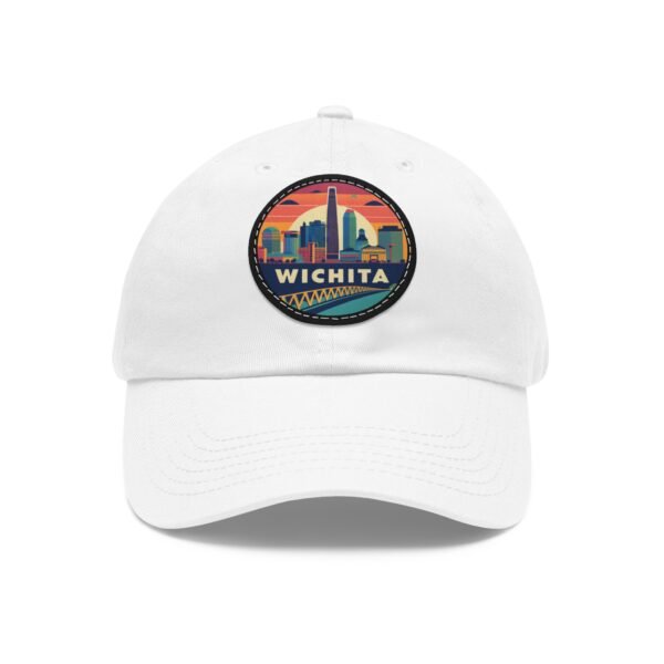 Wichita Kansas Hat - PU Leather Patch Retro City Skyline Baseball Cap, Wichita Travel Souvenir,