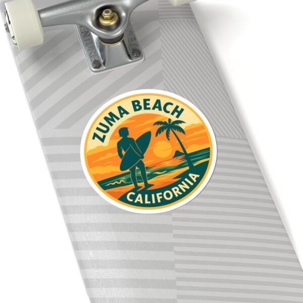 Zuma Beach, California - Vintage Sunset Emblem Sticker | Surf Design, Travel Souvenir, Coastal Vibes