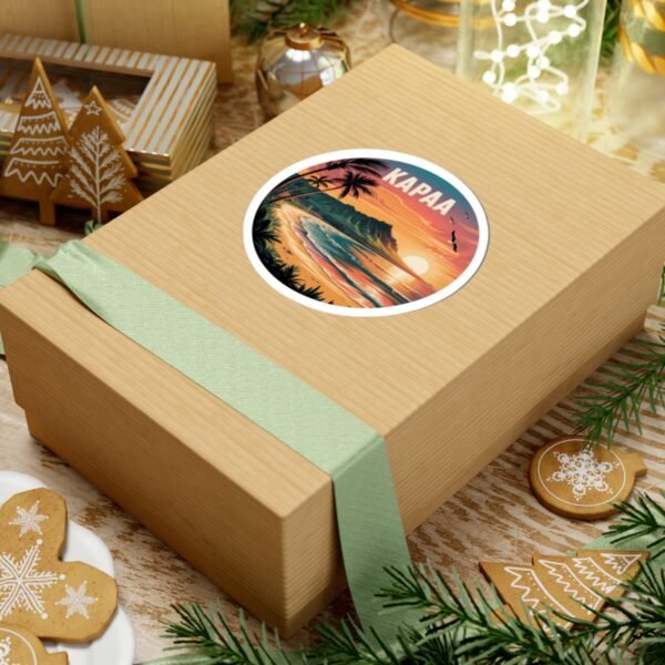 Kapaa Hawaii Sticker - Retro Coastal Sunset Art with Nounou Mountain & Coconut Coast - Tropical Travel Souvenir Decal