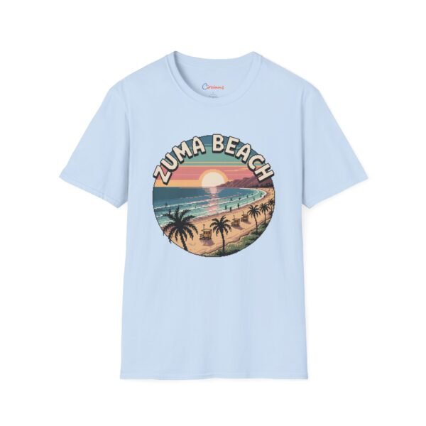Zuma Beach Pixel Art T-Shirt - Retro Sunset Surf Tee, 8-Bit California Vibes, Vintage Beach Shirt, Cool Summer Coastal Style