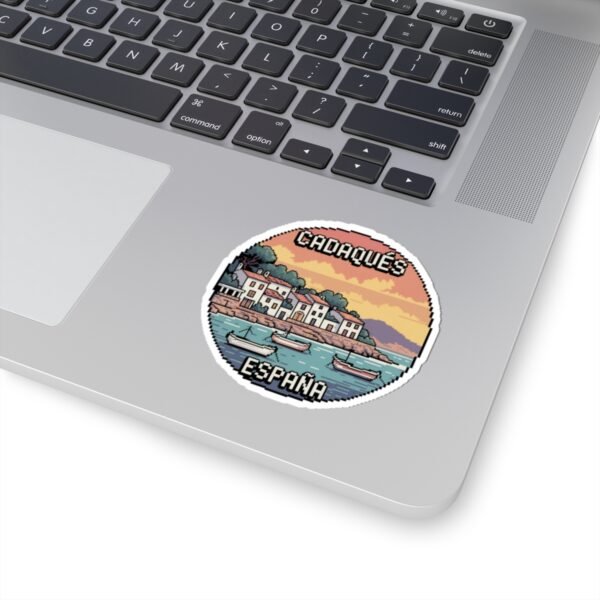 Cadaqués Spain Pixel Art Sticker - Retro Round Vinyl Sticker, Travel Souvenir, Costa Brava Spain Gift, Aesthetic Gaming Style